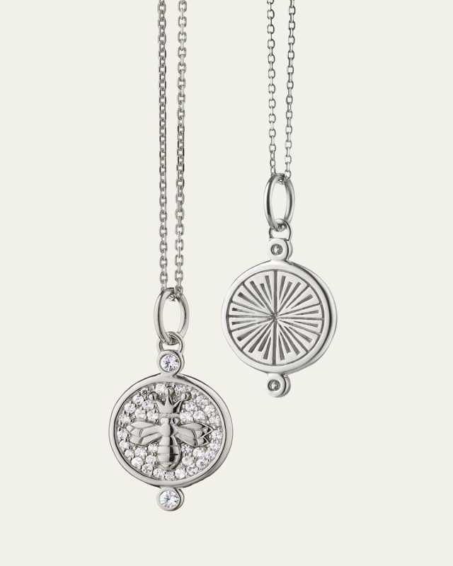 Sterling Silver Queen Bee Charm Necklace with Pave White Sapphires